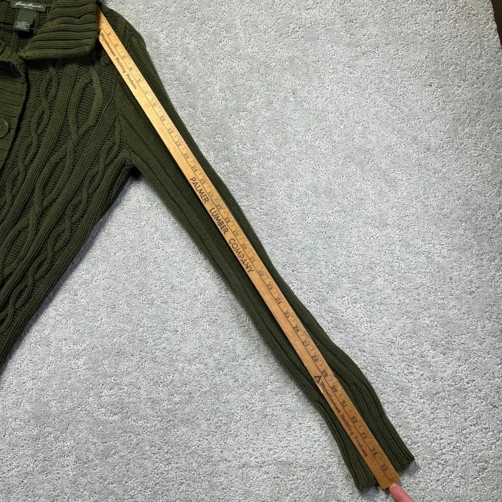 Eddie Bauer Cardigan‎ Sweater Womens XL Green Cable Knit Button Front Fisherman - Picture 12 of 13